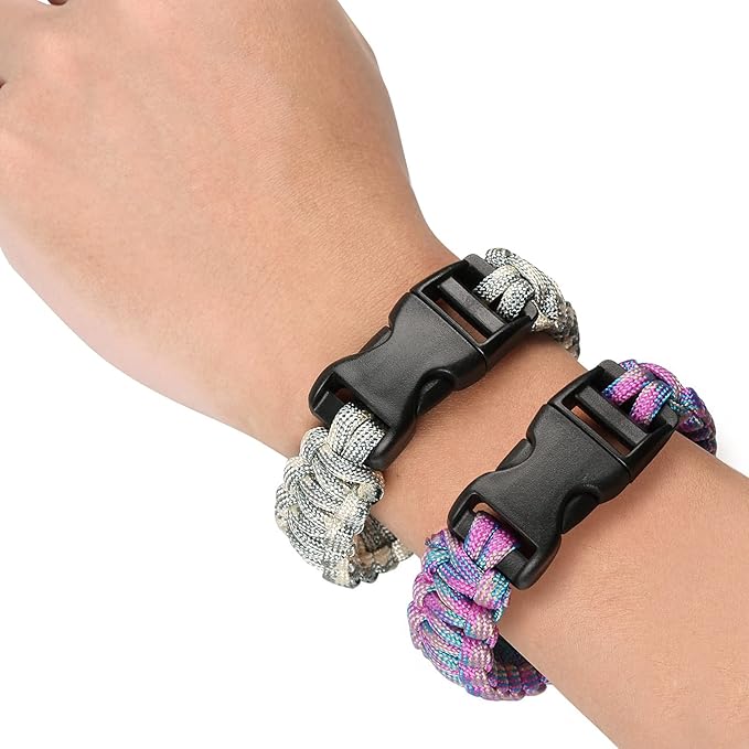 Sportmusies Paracord Wristband for Outdoor Sport Tactical Survival Parachute Bracelet, Essential for Hiking Travelling Camping Gear Pack of 2, grey&purple