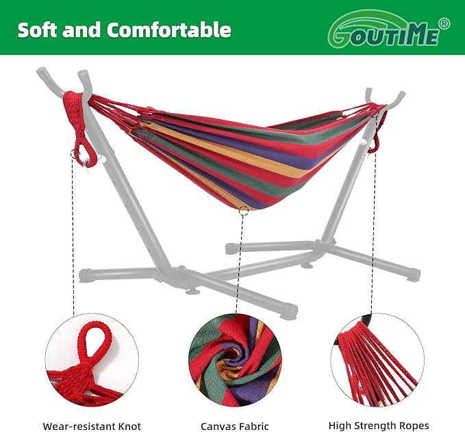Goutime Children's Hammock with Stand, 220 lb Capacity, with Portable Carrying Bag, Kids Hammocks for Indoor, Outdoor, Patio, Deck, Yard, Beach (Red Stripe, Child Size)