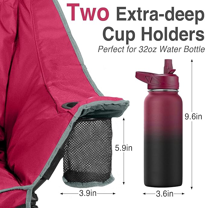 Oversized Camping Chair for Adults - Heavy Duty 400 lbs Padded Folding Chair with Wine Glass Holder, 2 Cup Holders & Side Pockets, Portable Carry Bag for RV, Tailgating, Lawn