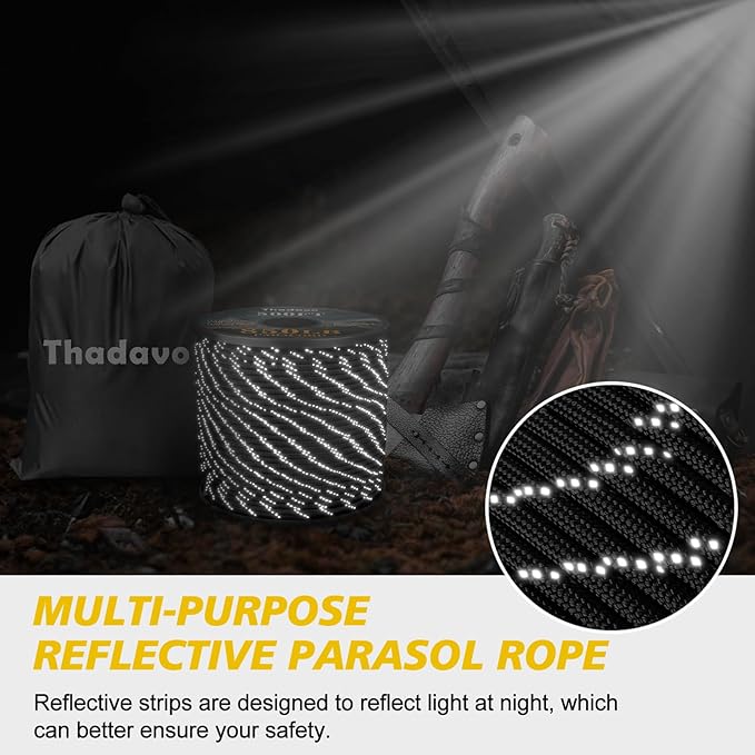 Reflective Paracord Rope 850Ib, 50/100/200/500/1000ft 4MM 11 Strand para Cords Lanyard Utility Parachute Cord for Tent Camping Fishing Survival Tactical Clothesline DIY Projects, Black 200FT