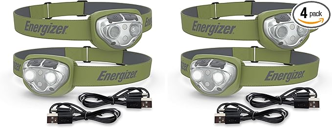 Energizer PRO-400 Headlamp Rechargeable (4-Pack), IPX4 Water Resistant Rechargeable Headlamp, Ultra Bright Multiple Light Modes Head Lamp, Camping, Running, Outdoors, Emergency Light, USB Included