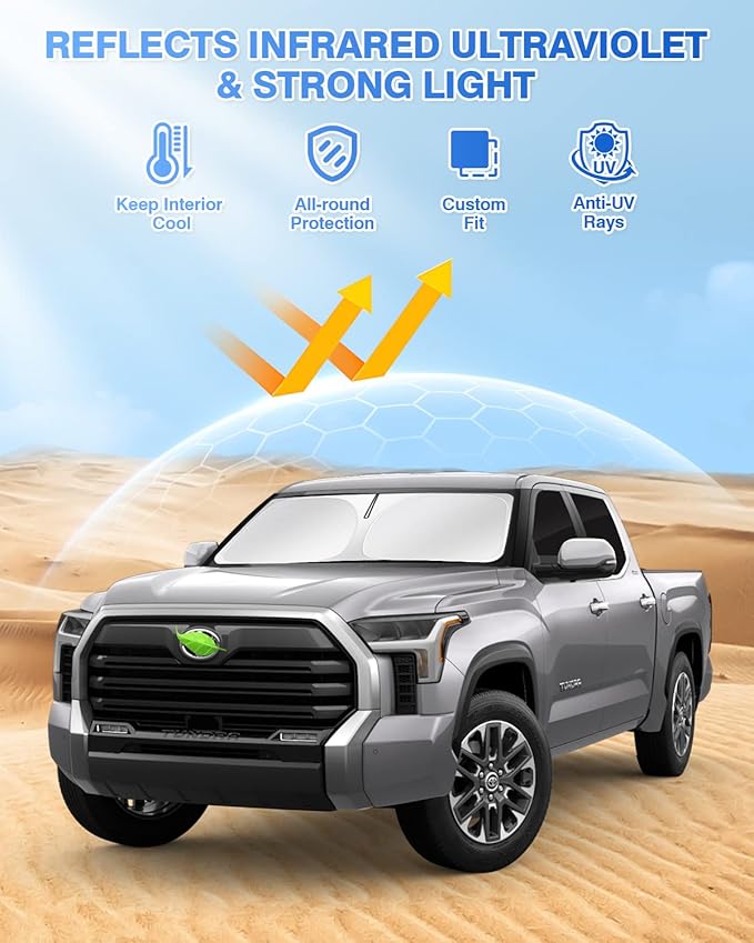 Canvcle Windshield Sun Shade for 2022-2025 2026 Toyota Tundra Sunshade Side Rear Window Shade Cover Sun Visor Shield Privacy Protection Keep Vehicle Cool Black 6PCS