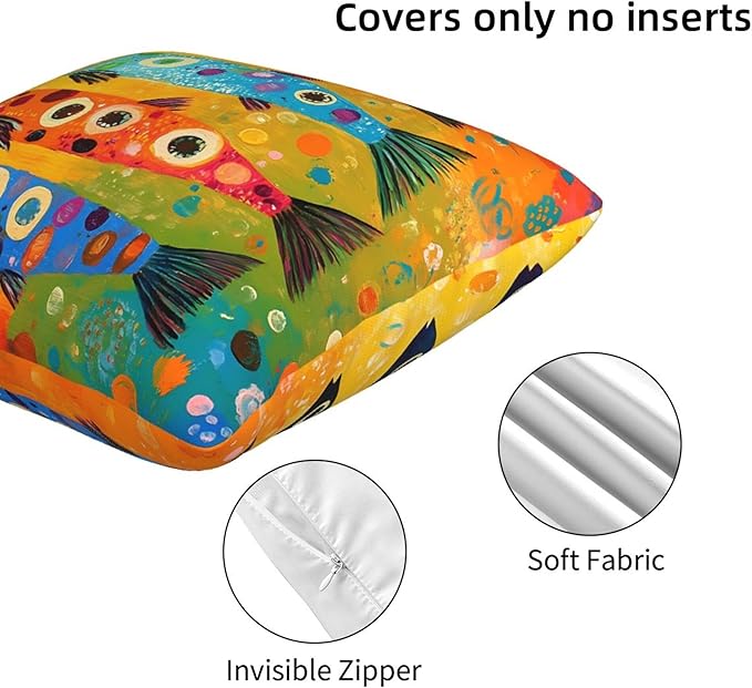 Colorful Fish Beach Throw Pillow Covers 18x18 inch Set of 2 Pillow Case Cushion Cover for Home Sofa Couch Living Room Car Decor