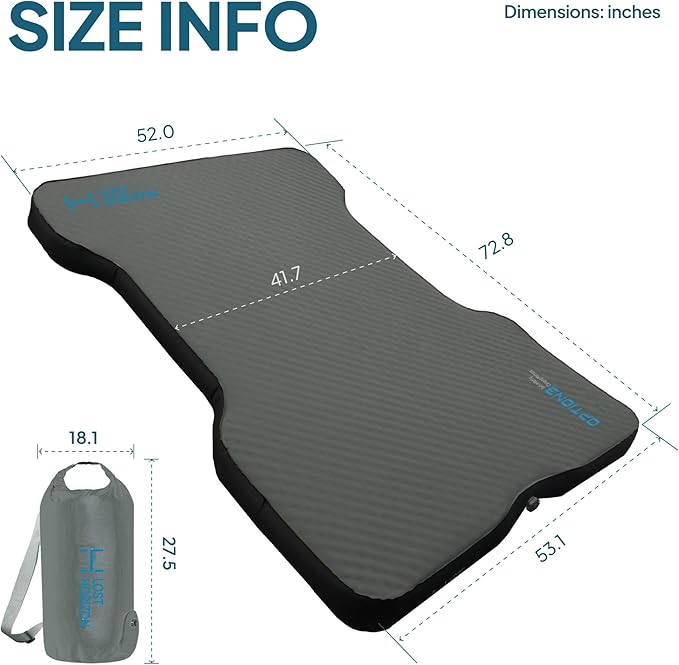 Lost Horizon Truck Bed Camping Air Mattress with Foam, Self Inflating Sleeping Pad for Tacoma 6FT with Pump Sack, 4.5" Thick