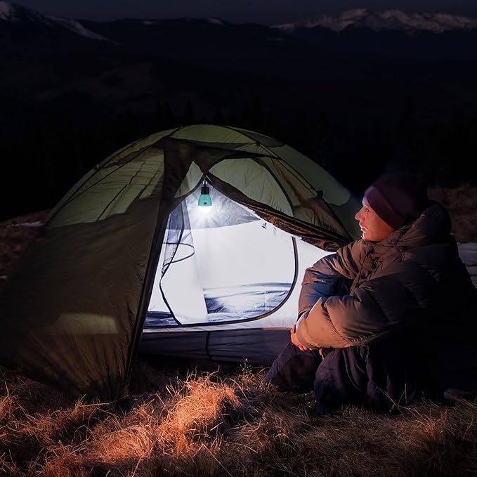 EverBrite Rechargeable Camping Light, Portable Tent Lantern, 3 Lighting Modes, Hanging Tent Light Bulbs with Clip Hook for Hiking, Fishing, Backpacking, Emergency and More-Blue