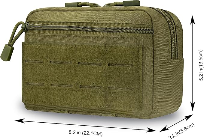 Tactical Molle Admin Pouch with 2 Keychains & US Flag Patch - Laser Cut EDC Modular Pouch for Outdoor, Survival, Daily Carry