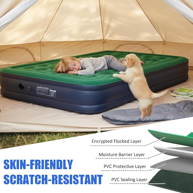 AYAMAYA Queen Camping Air Mattress with Built-in Rechargeable & Detachable Pump, 10" Height Inflatable Blow Up Airbed, Portable Self Inflating Sleeping Pad for Tents, Outdoor, Travel, Home, Guests