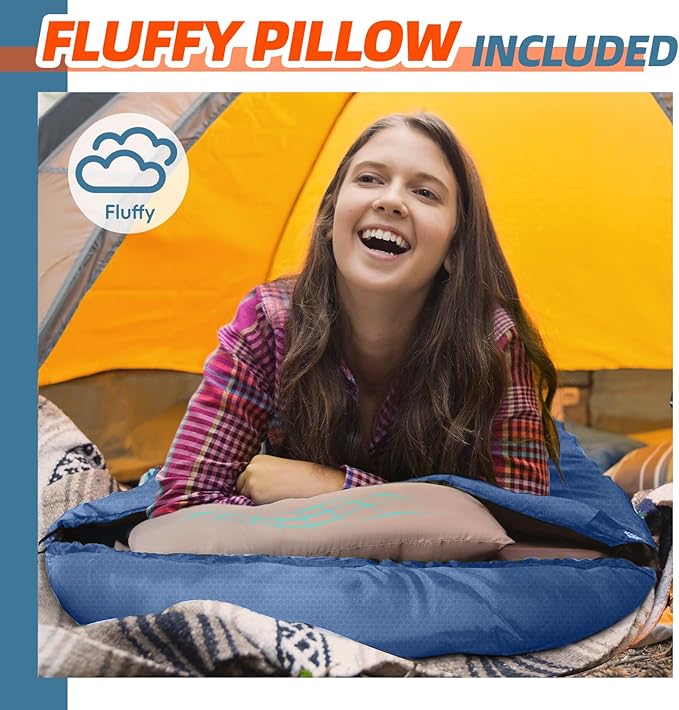 MEREZA 0 Degree Winter Sleeping Bag for Adults Kids with Pillow, Cold Weather Sleeping Bag for 4 Season Camping Hiking Backpacking Sleeping Bags for Big and Tall