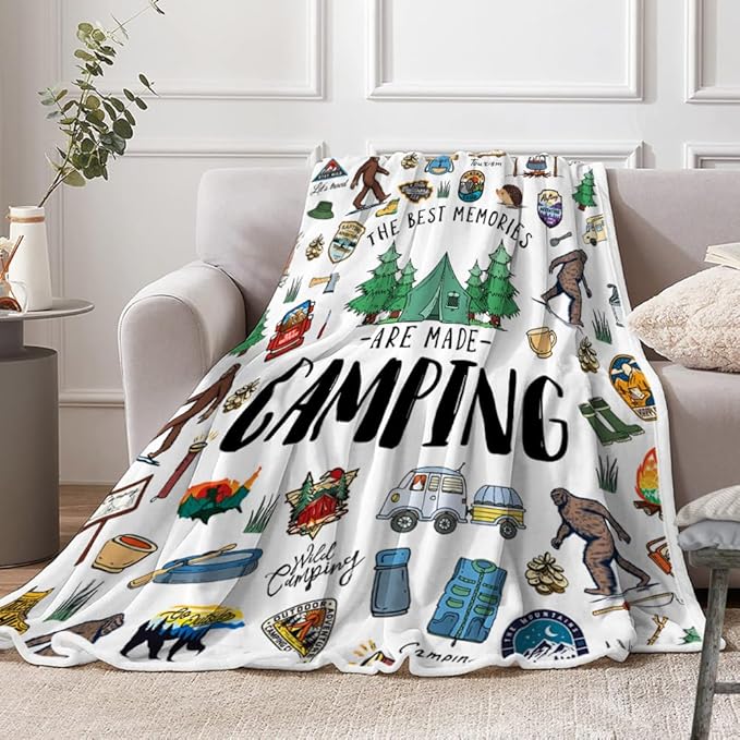 Big Foot Camping Blanket Outdoor Camper Theme Froest Animal Mountain Bear Plush Throw Blanket Soft Fuzzy Flannel Blanket for Bed Couch Sofa Decor Blankets RV Camping Big Foot Blankets Gifts