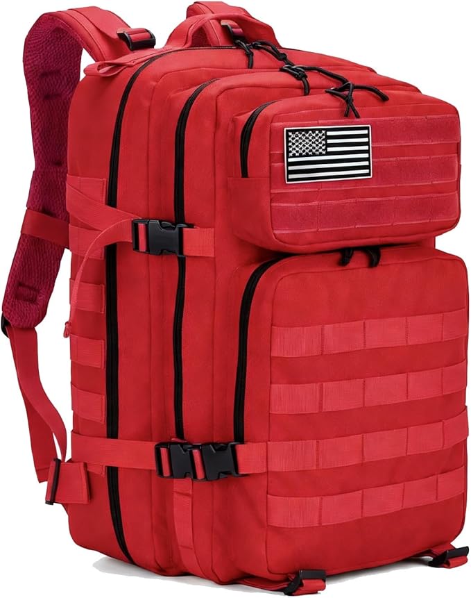 45L Military Tactical Backpack for Men & Women Bug Out Bag Assault pack Molle Daypack Hiking Trekking Rucksack(Red)