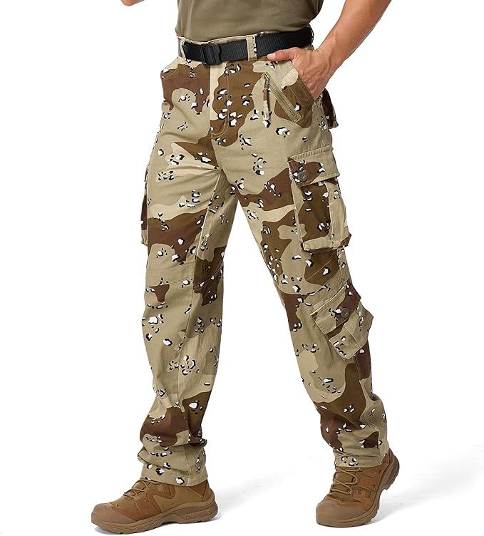 Men's BDU Casual Military Pants, Tactical Wild Army Combat ACU Rip Stop Camo Cargo Work Pants Trousers with 8 Pockets