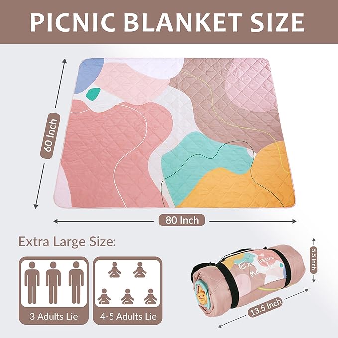Exclusivo Mezcla Waterproof Picnic Blankets 60x80 Inch, 3 Layer Extra Large, Sandproof and Foldable Outdoor Blanket for Beach Camping, Park and Travel