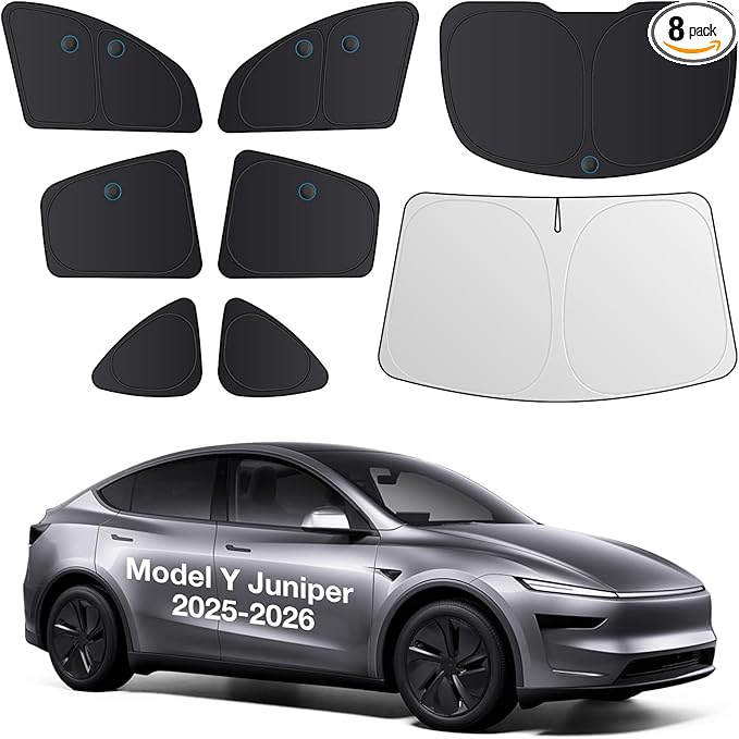 Wigoo 2026 Upgrade 8PCS Full Set Window Sunshade for Tesla Model Y Juniper 2025-2026 [7-Layer Cooler & Blacker, Ice-Crystal Tech] with Windshield for Sun Block, Baby, Camping, Privacy Napping, Relax