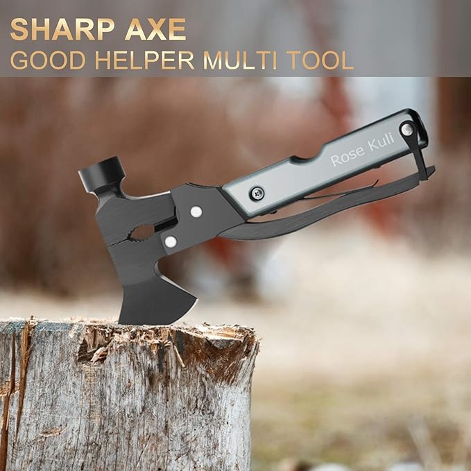 Camping Multitool, 18 in 1 Hatchet Survival Compact Multi Tools with Knife Axe Hammer Saw Screwdrivers Pliers Bottle Opener for Hunting Hiking Fishing Accessories Gifts for Men