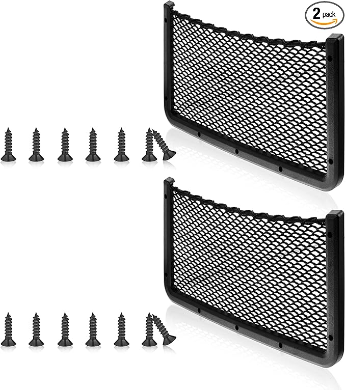 Frienda 2 Pcs Car Storage Net Bag, ABS Plastic Framed Mesh Net Holder, Phone & Cargo Organizer with Screws for Auto, Rv, Boat, Truck Pocket Storage (16 x 8 Inch)