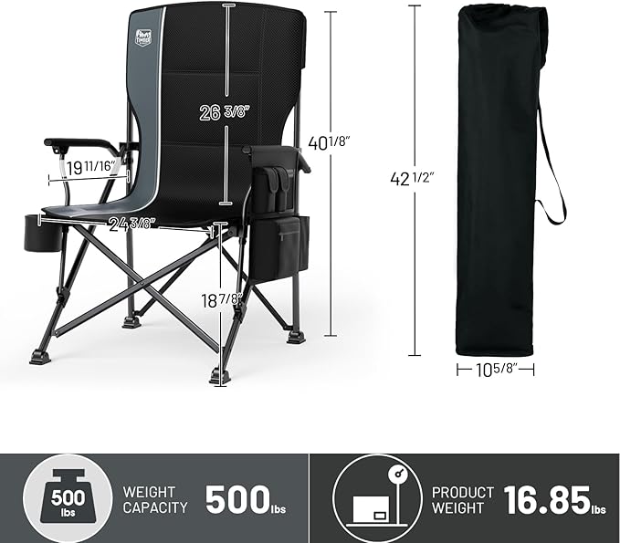 TIMBER RIDGE Oversized Folding Camping Chair High Back Heavy Duty for Adults Support up to 500lbs with Cup Holder, Side Pocket Cooler Bag