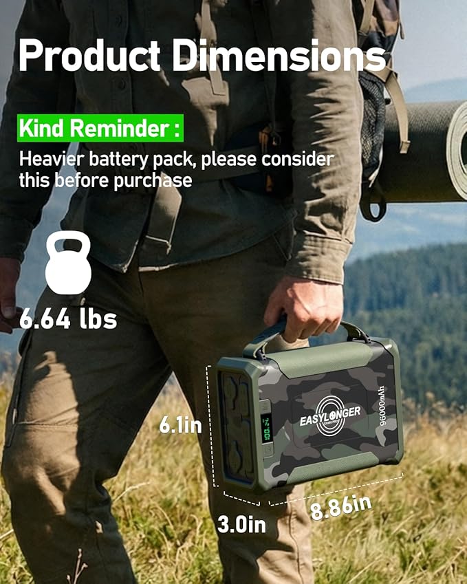 EASYLONGER ES960 PRO CPAP Battery Pack 297.6Wh High Capacity CPAP Power Supply for Camping, Portable Power Station for ResMed AirSense 11/10, AirCurve 11/10, AirMini, Luna TravelPAP, DreamStation