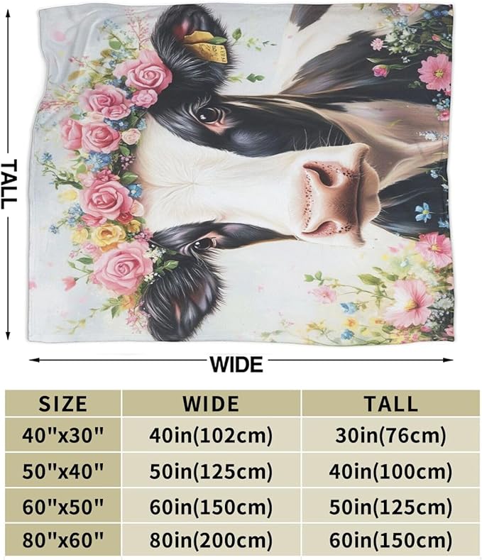 Cow Blanket Soft Warm Cute Cow Flannel Plush Throw Blanket Cozy Fluffy Cattle Animal Fleece Bedding Stuff Decor Blanket Gifts for Lover Girls Boys Kids Adults Women Bed Travel 60"x80"
