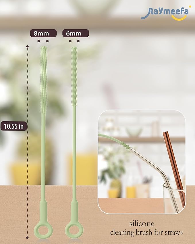 Straw Cleaner Brush Set - Raymeefa Scratch-Free Detail Cleaning for Reusable Straws & Tumblers (Avocado Green)