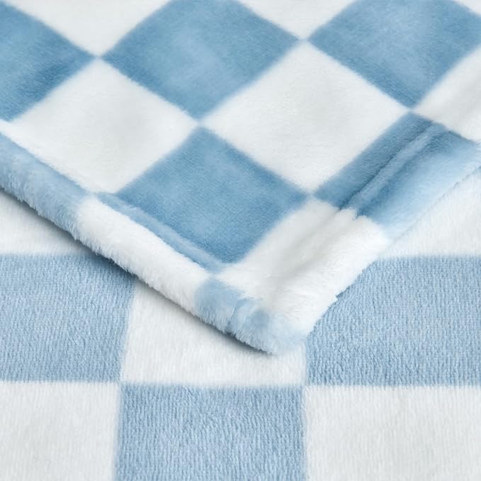 Edenleaf Checkered Blanket Flannel Throw Blankets Soft Cozy Checkered Grid Print Chessboard Gingham Pattern Throws for Bed Sofa Couch for All Seasons, 60x80 Inch, Blue