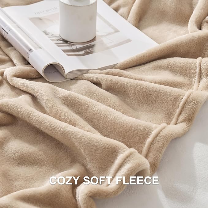 Hansleep Fleece Light Camel Queen Blanket, Super Soft Flannel Fuzzy Plush Cozy Blanket for All Seasons, Light Camel, Queen 90x90 Inches