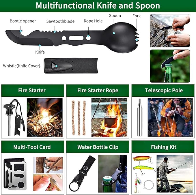 Survival Kit for Teen Men Dad Husband, 24 in 1 Emergency Survival Gear and Equipment, Tactical Tools for Outdoor Camping Fishing Hunting Adventure, Cool Birthday Idea