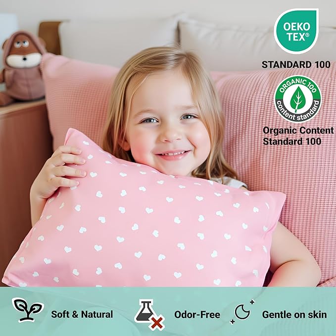 ZPECC Toddler Pillow with Pillowcase 2 Pack - 13x18 Organic Cotton Hypoallergenic Kids Pillow, Baby Essentials for Travel Crib Daycare Stroller (Intended for Age 2 and up) Love