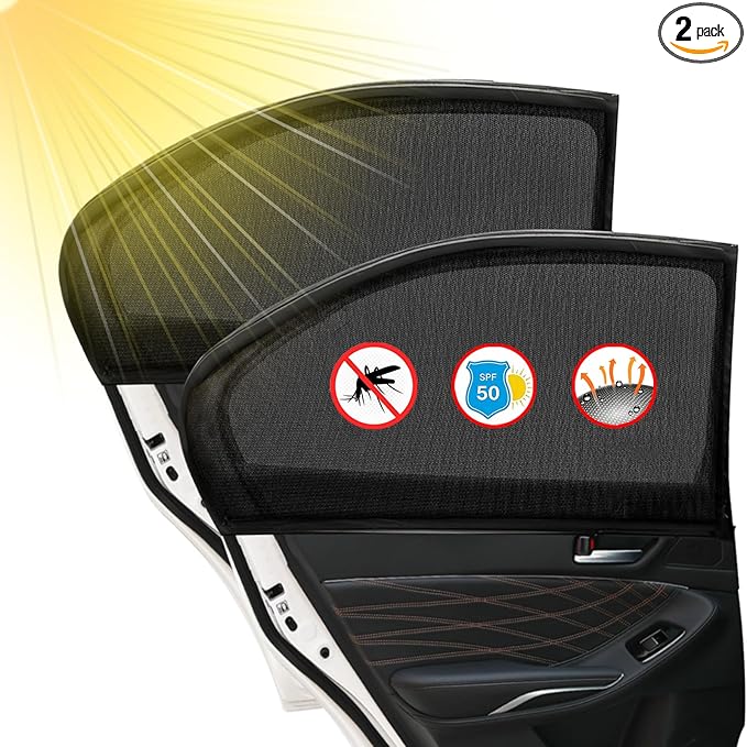 2 Pack Back Car Window Covers Shades Car Side Window Sun Shades,Sunshade for car Window Baby, UV Protection Breathable Spandex Window Covers, Universal Fit Most (99%) of Cars(Medium 39.5"x20")