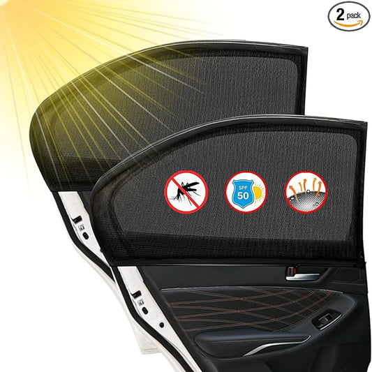 2 Pack Back Car Window Covers Shades Car Side Window Sun Shades,Sunshade for car Window Baby, UV Protection Breathable Spandex Window Covers, Universal Fit Most (99%) of Cars(Medium 39.5"x20")