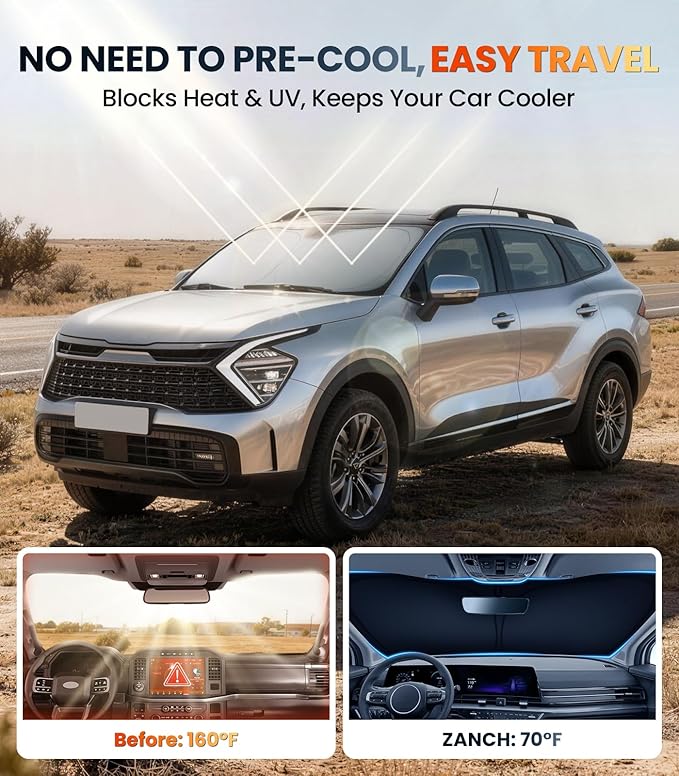 Zanch Custom Windshield Sun Shade for Kia Sportage 2023-2026, 7-Layer UV & Heat Block, 3D Laser Scanned, Interior Protection, Keep Car Cooler, Foldable SUV Accessories