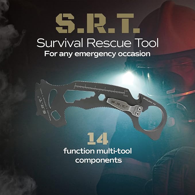 S.R.T. Survival Rescue Tool - 14 Function Premium Rescue Automobile Multitool for Everyday Carry Personal Protection Applications with Seat Belt Cutter and Window Breaker - TSA Compliant