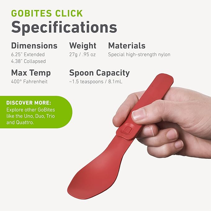 humangear GoBites Click | Travel & Camping Utensils | Portable & Convertible Dining Ware | Collapsable Fork and Spoon