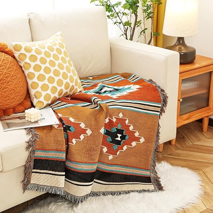 Homesy Boho Throw Blankets Southwestern Bed Throws Cover Reversible Green Aztec Southwest Blanket for Couch Chair Sofa Home Outdoor Beach Car Tent Travel Camping 51"x63"