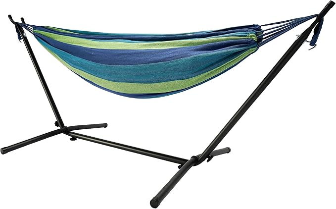 Hammock with Heavy-Duty Steel Stand for Outside，Hammocks 450 Lb Capacity，Portable Hammock，2 People Standing Hammocks，Suitable for Beach，Backyard, Gardens, Patio, Bedroom，100 * 40 * 38 Inch (Blue)