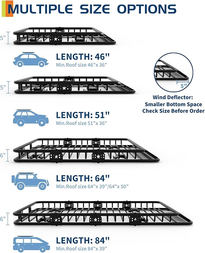 GarveeLife 51 in x 36 in Universal Roof Rack Carrier Basket, 200 LBS Capacity Rooftop Cargo Rack, Car Top Luggage Holder Basket Heavy Duty for SUVs, Trucks, Vehicles