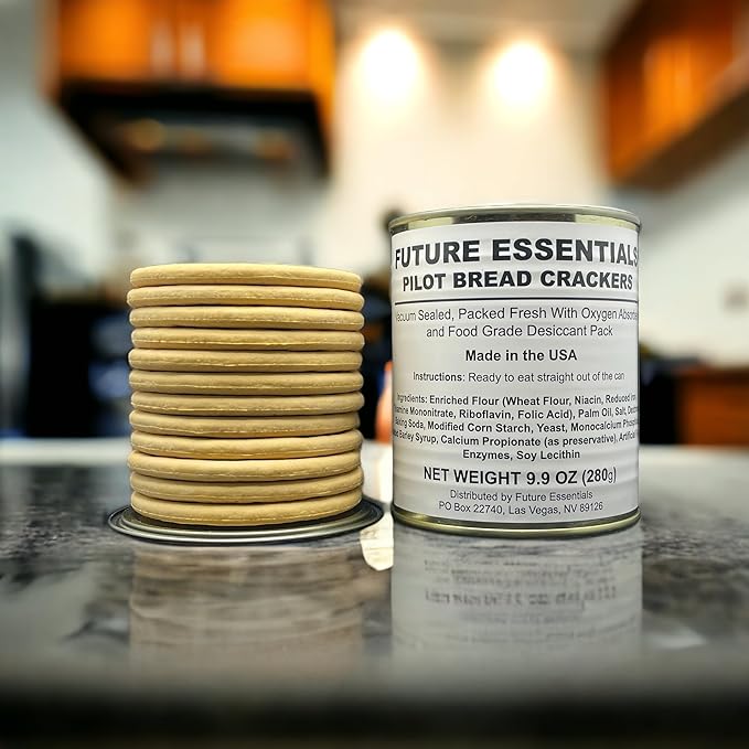 Future Essentials Pilot Bread Survival Crackers – Emergency Food Supply – 30-Year Shelf Life – Ready to Eat Hardtack Biscuits – #2.5 Can, Made in USA, 12 Crackers per Can, Pack of 6
