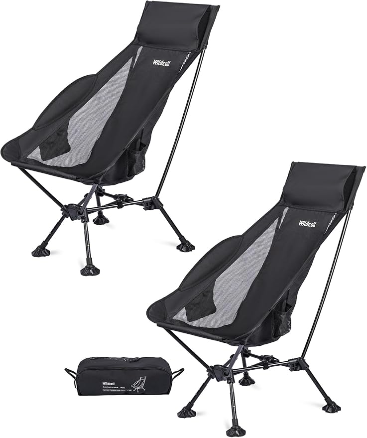 WildCall Lightweight Folding High Back Camping Chair with Head Support, Compact Beach Chair with Anti-Sinking Large Feet and Three Tilt Angles Adjustment