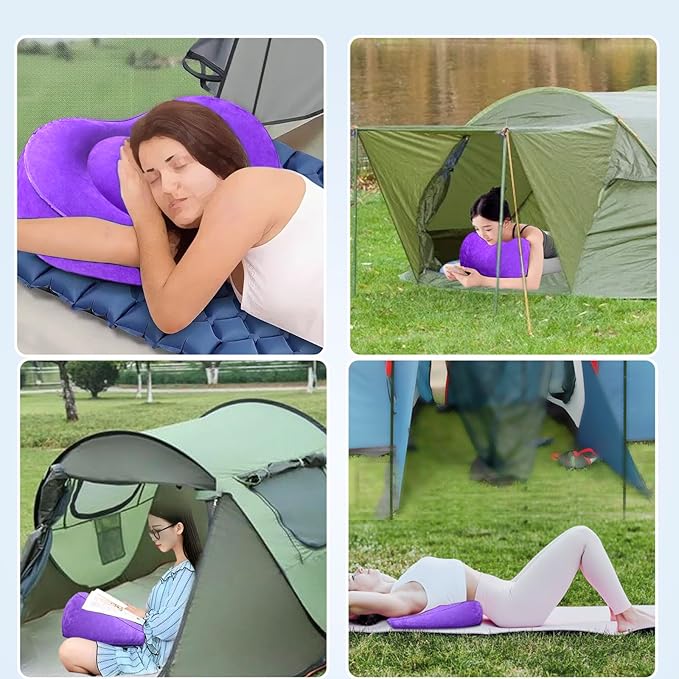 Inflatable Pillow for Camping Head Raised, Inflatable Wedge Pillow for Traveling Acid Reflux Sleeping, Blow Up Travel Pillow for Back Lumbar Support, Portable Backpacking Pillow for Hiking