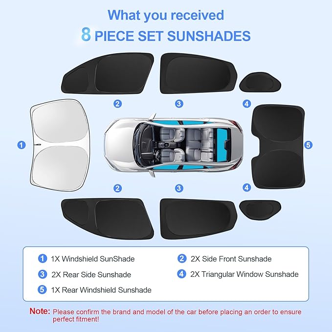 8pcs Car Window Shades for Honda Civic 2016-2021 Accessories,Windshield Side Rear Full Sunshade,Sun Visor UV Blocking, Privacy Protection and Blackout for Camping Outdoor