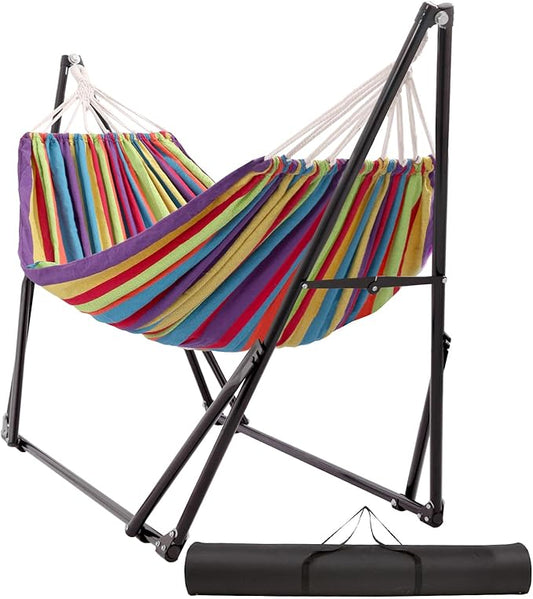 Portable Hammock with Stand for Outside Foldable,Frabic Tension Adjustable Indoor,Carrying Bag Included, 616 lbs Weight Capacity, Suitable Garden Yard Outdoor Inhouse Multicolour