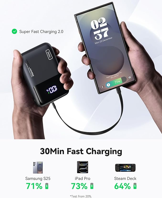 INIU Power Bank, 20000mAh 65W Ultra Compact USB C Laptop Portable Charger, PD QC Fast Charging 3-Output External Battery Pack for Laptop MacBook iPad Tablet Steam Deck iPhone 17 16 15 Pro Samsung S24