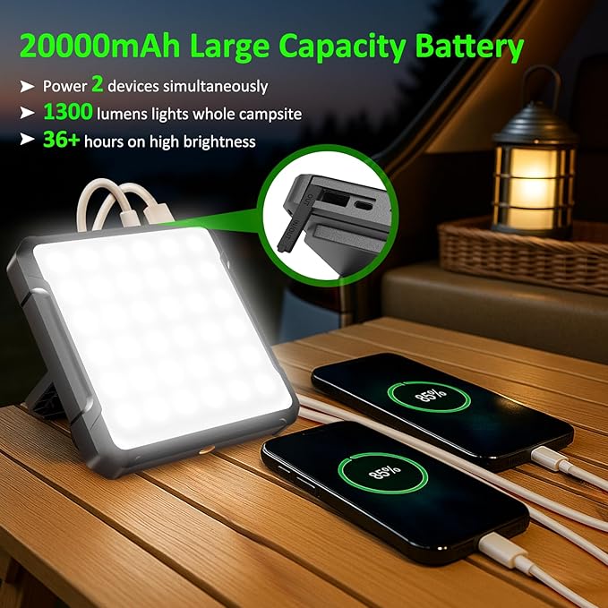 20000mAh Rechargeable Camping Lantern, Portable LED Camping Lights 1300LM Ultra Bright, 36H+ Runtime, 4 Modes, IPX4 Waterproof, Tent Light for Outdoor, Emergency, Blackout, Survival Gear