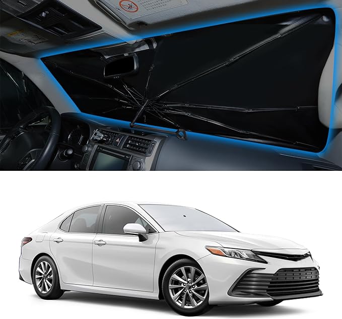 Windshield Sun Shade Umbrella Custom Fit 2018-2024 Toyota Camry LE XLE Hybrid SE XSE Sedan Accessories Front Foldable Window Sunshade