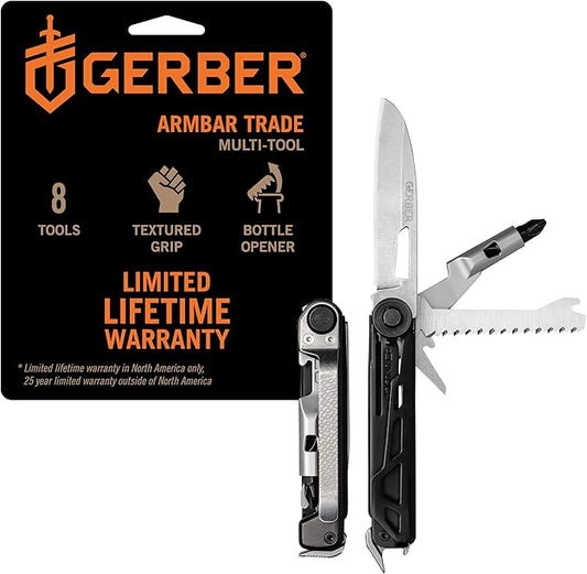 Gerber Gear Armbar Trade 8-in-1 Multi-tool - 2.5" Plain Edge Blade, Pry Bar, Hammer - EDC Gear and Equipment - Onyx