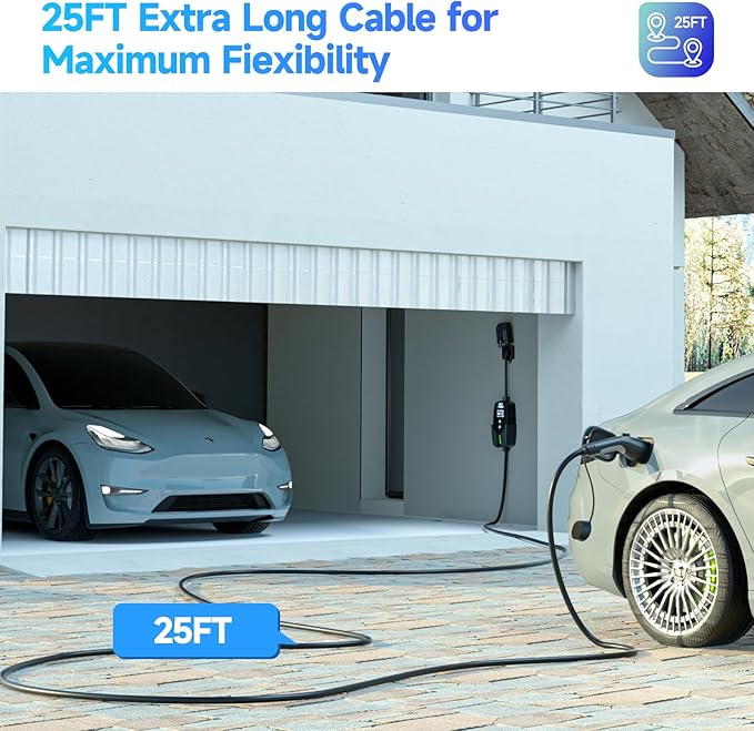 EVDANCE Level 2 EV Charger 40Amp, 240V 9.6KW Portable Electric Vehicle Charging Stations with NEMA 14-50P, 25FT Cable Adjustable Current/Timing Delay Home Electric Car Charger for J1772 BEVs/PHEVs