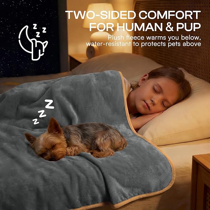 Luciphia Waterproof Blanket for Dog Washable Reversible Sherpa Fleece Throw Blanket for Bed Couch Soft Liquid Pee Proof Furniture Cover Protector for Small Medium Large Pet Cat Grey 57" x 40"