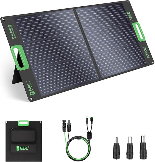 EBL 100W Portable Solar Panel, 18V Foldable Solar Charger for Power Station, Waterproof IP65 High-Efficiency Battery Charger for Outdoor Camping RV Trip Offgrid Living