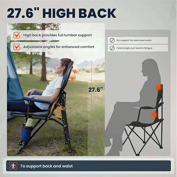 Overmont Heated Camping Chair with High Back - 3 Heat Levels 2-Zone Separately Heating - 450 LBS Support Heavy Duty Folding Chair Portable for Adults Patent No.: US D1.028.543S - Battery NOT Included