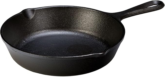 Lodge Seasoned Cast Iron Skillet - PFAS-Free, Non-Toxic Cookware - Use with an Oven, Stove, Grill, or Campfire - Naturally Non-Stick & Oven Safe - 8 Inches