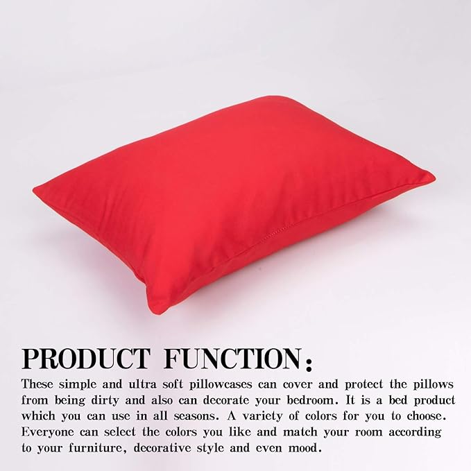 NTBAY Zippered Toddler Pillowcases Set of 2, 100% Brushed Microfiber 13x18 Pillowcases, Super Soft and Cozy Travel Kids Nursery Pillow Cases, 13x18 Inches, Red